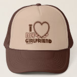Casquette I Love My Girlfriend Custom Trucker Hat<br><div class="desc">cute and bubbly font that says " I Love My GIRLFRIEND" with a huge heart that allows you to insert your image,  in the color brown and light pink</div>
