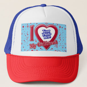 Casquette I Love My Girlfriend Photo Coeurs rouges Turquoise
