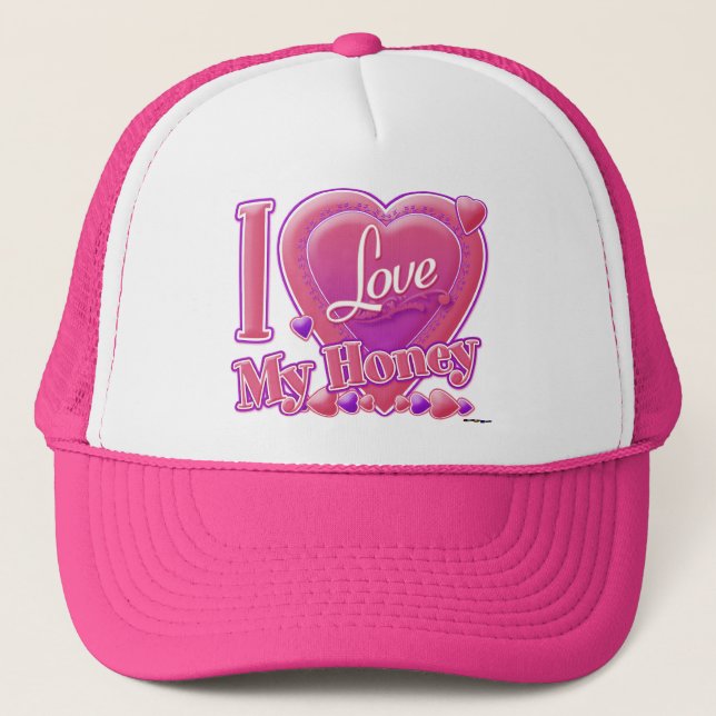 Casquette I Love My Honey rose/violet - coeur (Devant)
