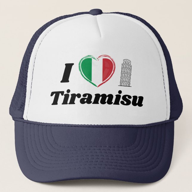 Casquette I Love Tiramisu Italien Coeur Drapeau Trucker Chap (Devant)