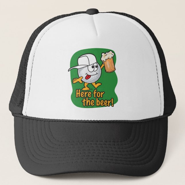 Casquette Ici pour le golfeur de bande dessinée de bière (Devant)