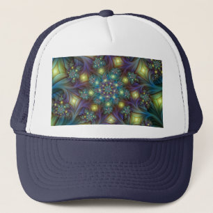 Casquette Illuminated Abstract Shiny Teal Purple Fractal Art