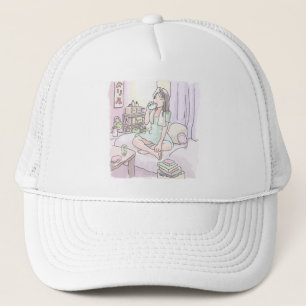 Casquette Illustration aquarelle d'une femme buvant une bois