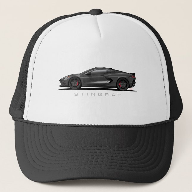 Casquette Illustration de Chevrolet Corvette C8 noire (Devant)