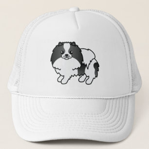 Casquette Illustration de chien Pomeranian noir et blanc