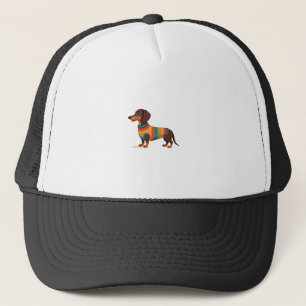 Casquette Illustration de dachshund en pull vintage arc-en-c