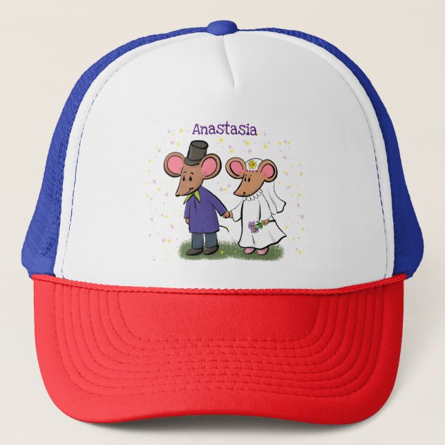 Casquette Illustration de dessin animé d'un couple de souris (Devant)