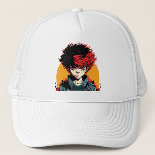 Casquette Illustration de garçon anime : cheveux rouges et n