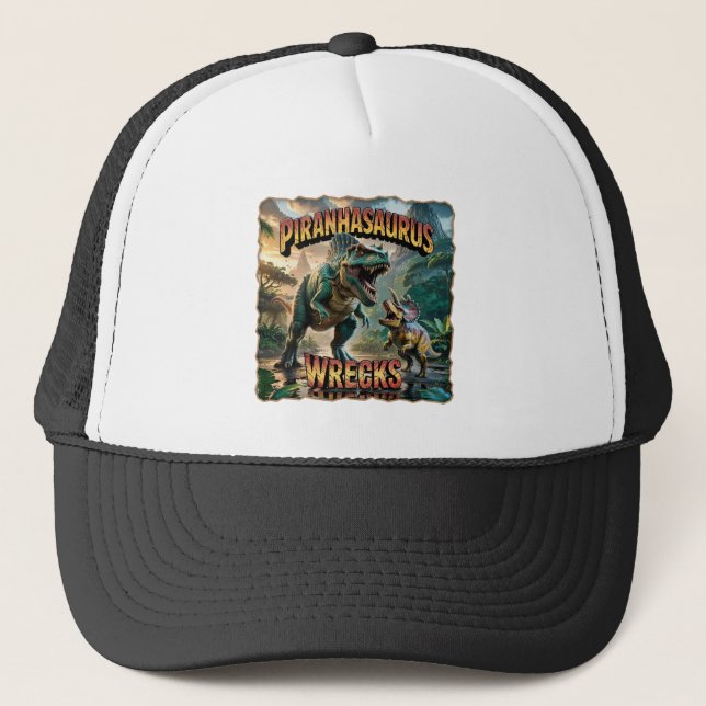 Casquette Illustration de Piranhasaurus Wrecks – Drôle et Ef (Devant)