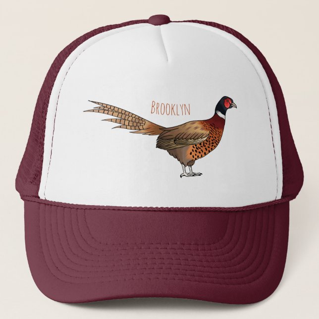 Casquette Illustration d'oiseau faisan à cou circulaire (Devant)