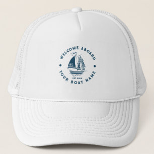 Casquette Illustration du bateau nautique Vintage blanc et b