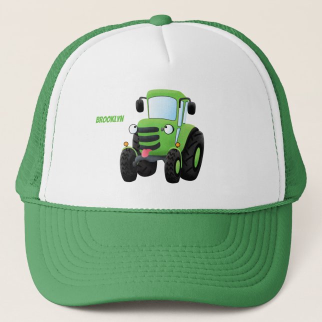Casquette Illustration du joli joyeux tracteur agricole vert (Devant)