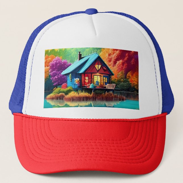 Casquette Illustration du paysage naturel avec le chalet du  (Devant)