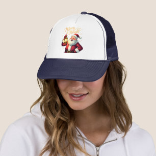 Casquette Illustration du Père Noël joyeux et lumineux tenan