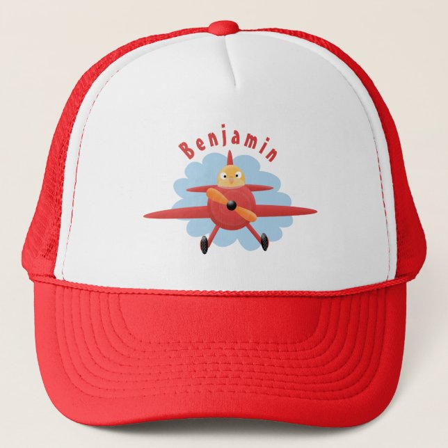 Casquette Illustration d'un avion rouge volant mignon (Devant)