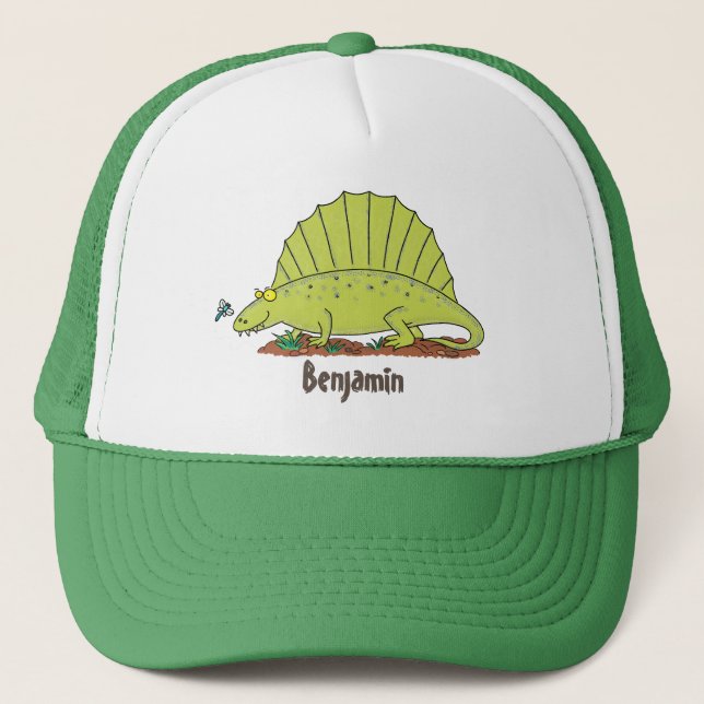 Casquette Illustration d'un dimétrodon vert mignon (Devant)