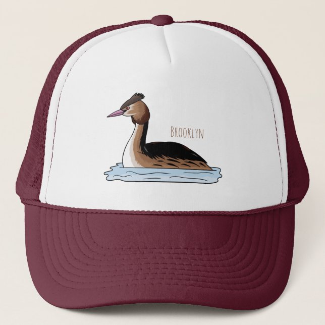 Casquette Illustration d'un grand oiseau de grèbe huppé (Devant)