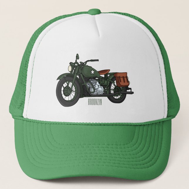 Casquette Illustration d'une moto de croiseur militaire (Devant)