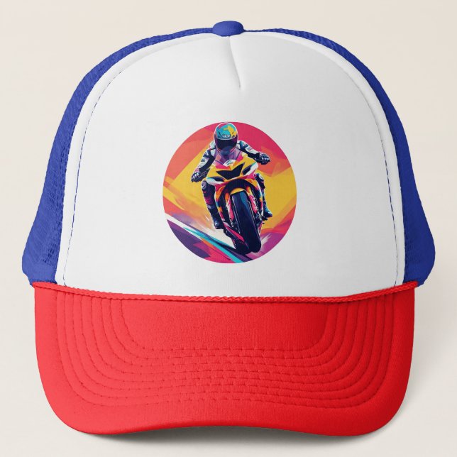 Casquette Illustration dynamique de motard en course (Devant)