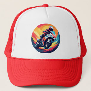 Casquette Illustration dynamique de motard en course