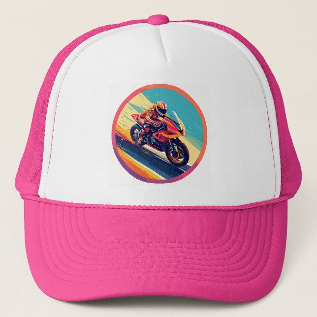 Casquette Illustration dynamique de motard en course (Devant)