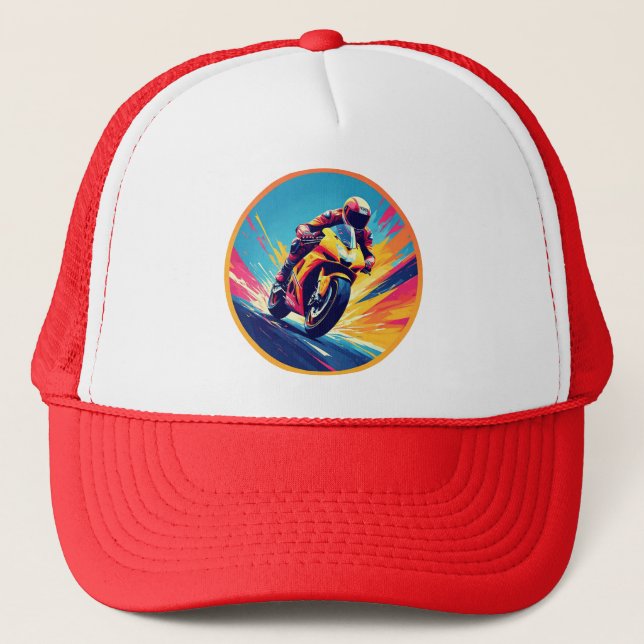 Casquette Illustration dynamique de motard en course (Devant)