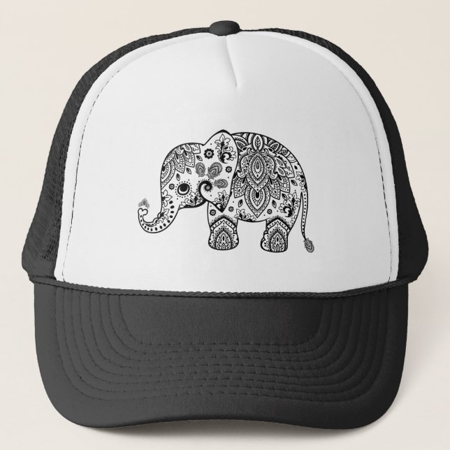 Casquette Illustration florale Paisley Cute Elephant (Devant)