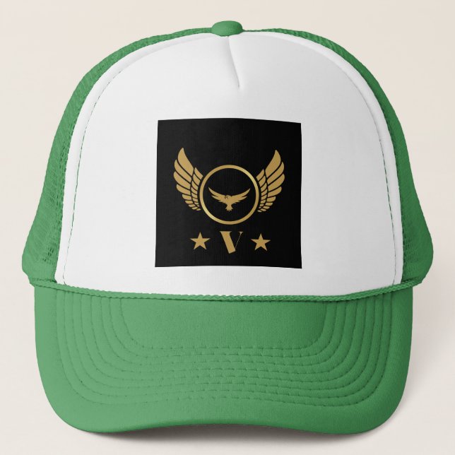 Casquette Image d'aigle doré Lettre V initiale monogramme pe (Devant)