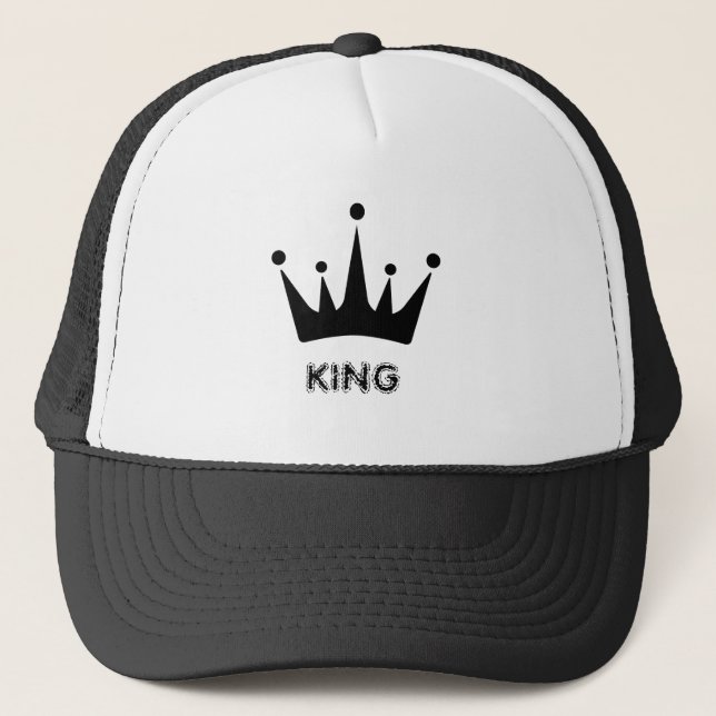 Casquette Image de couronne de texte ROI blanc et noir (Devant)