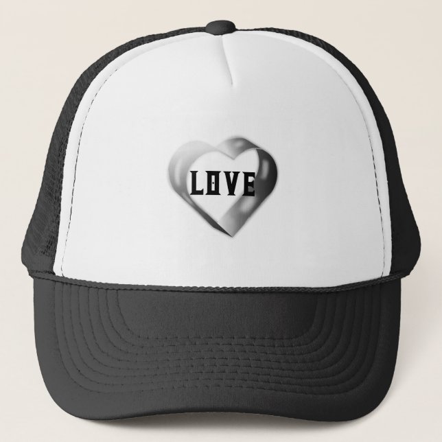 Casquette Image de texte Cœur d'amour Blanc et Noir Baseball (Devant)