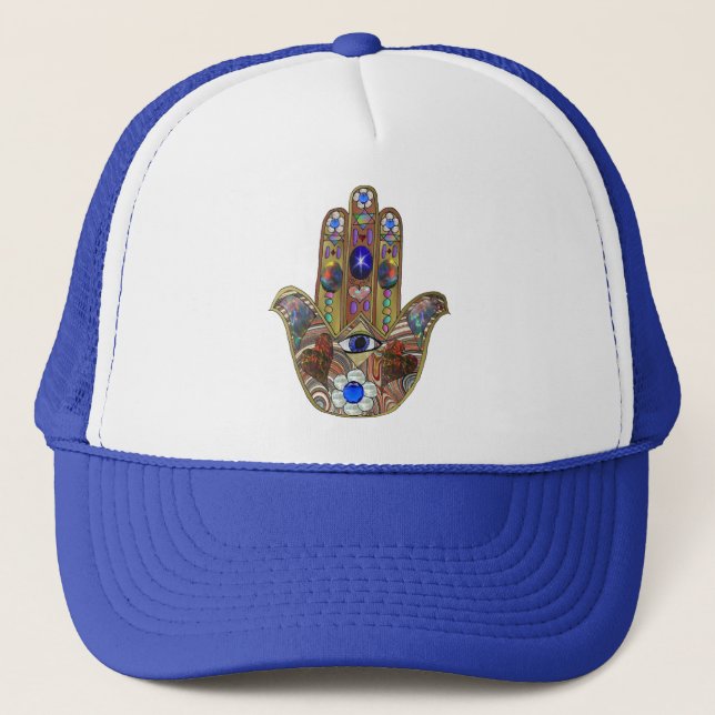 Casquette Impression d'art opale cœurs Hamsa Judaica (Devant)