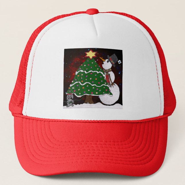 Casquette Impression d'art Surprise Bonhomme de Neige Arbre  (Devant)