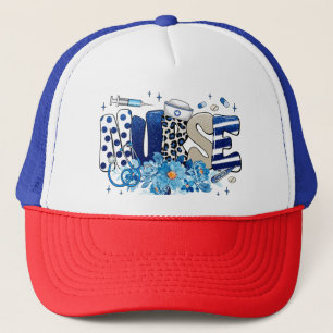 Casquette Infirmière bleu audacieux motif animal, fleurs