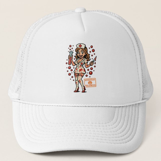 Casquette Infirmière Halloween - Caricature Déplaisante (Devant)