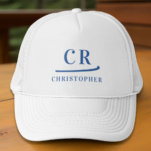 Casquette Initiales Monogrammées Nom Minimaliste Bleu & Blan