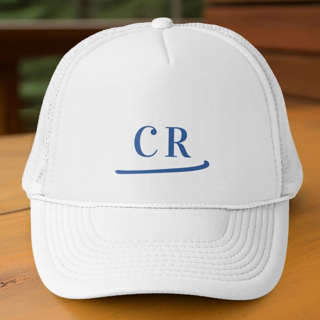 Casquette Initiales personnalisées monogramme nom minimalist (Custom Monogrammed Initials Name Minimalist Blue Trucker Hat)