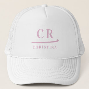 Casquette Initiales personnalisées Nom Minimaliste Rose & Bl