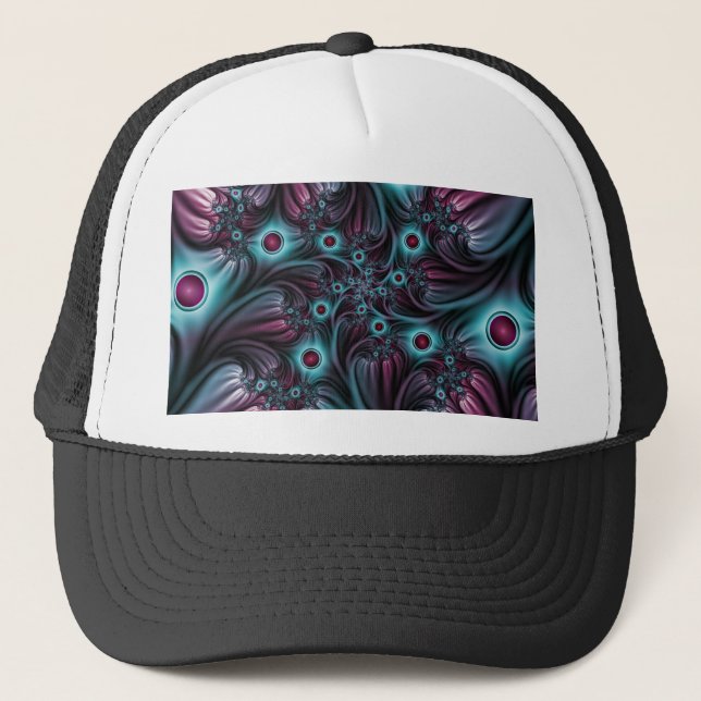 Casquette Into the Depth Blue Pink Abstract Fractal Art (Devant)