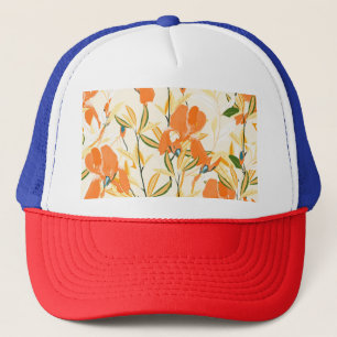 Casquette Iris orange : motif floral transparent