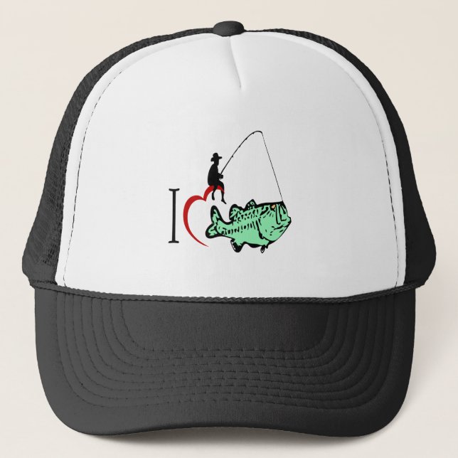 Casquette J'adore aller pêcher avec un coeur rouge (Devant)