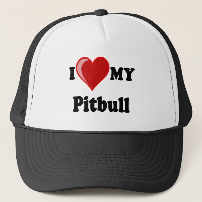 Casquette J'aime (coeur) mon chien de Pitbull (Devant)