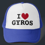 Casquette J'aime Gyros Amateur grec de nourriture camionneur<br><div class="desc">J'aime le chapeau de camionneur Gyros Grec amateur de nourriture. casquette cool pour l'amour de la cuisine grecque. Disponible en bleu et d'autres couleurs. Idéal pour cuisinier,  cuisinier,  amis,  famille... </div>