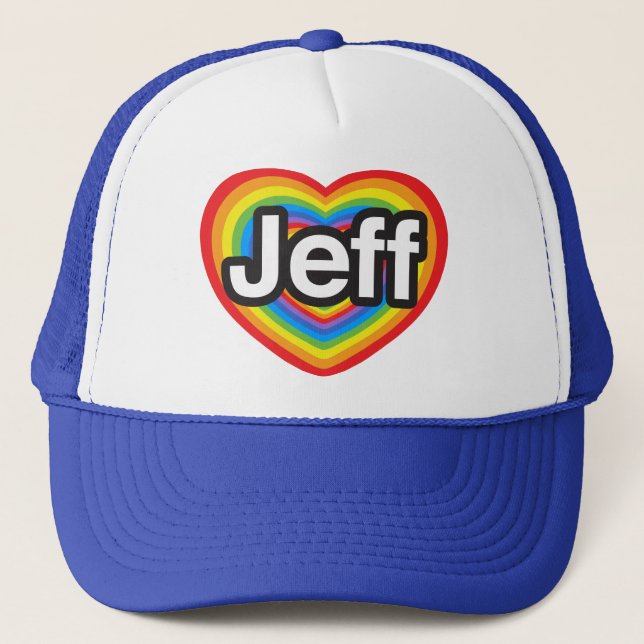 Casquette J'aime Jeff. Je t'aime Jeff. Coeur (Devant)