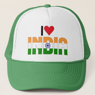 Casquette J'aime l'Inde Inscription Drapeau safran vert