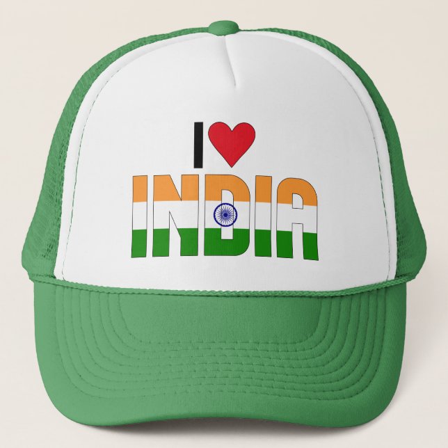 Casquette J'aime l'Inde Inscription Drapeau safran vert (Devant)