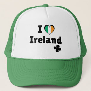 Casquette J'aime l'Irlande Drapeau Irlandais Cœur & Trèfle (