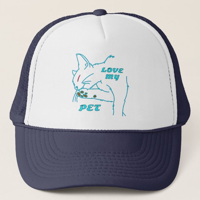 CASQUETTE J'AIME MON CUTE AQUA PET CAT (Devant)