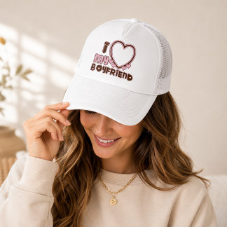 Casquette J'aime mon petit ami chapeau marron rose