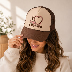 Casquette J'aime mon petit ami cœur marron rose chapeau