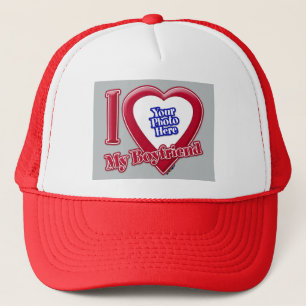 Casquette J'aime mon petit ami Photo Cœur rouge Gris